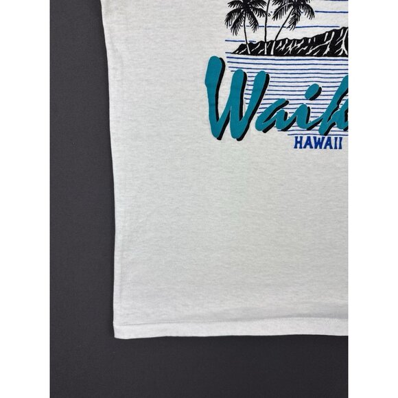 Vintage 1988 Waikiki Beach Hawaii White Tank Top Fits Small Nature Earth Art - Picture 7 of 10